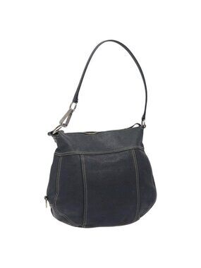 Authentic PRADA Shoulder Bag Leather Navy Silver